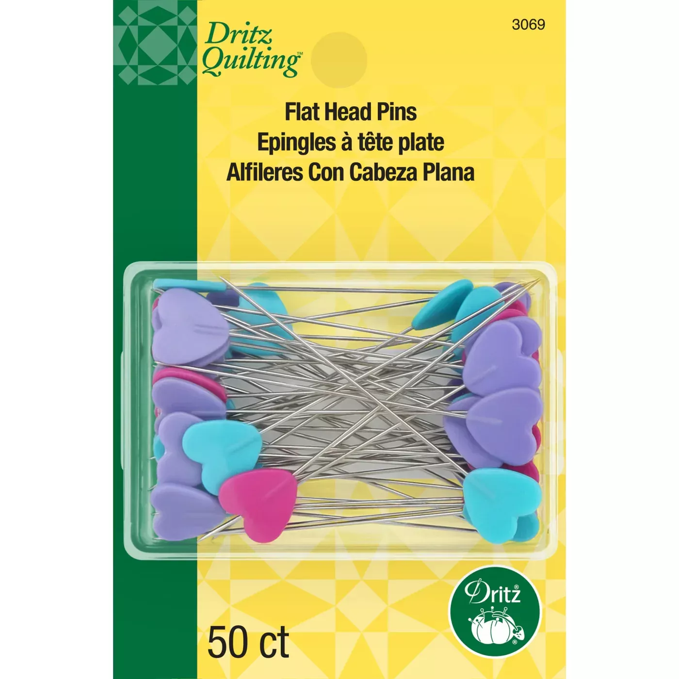 2-flat-heart-head-pins-assorted-50-pc 2" Flat Heart Head Pins, Assorted, 50 pc
