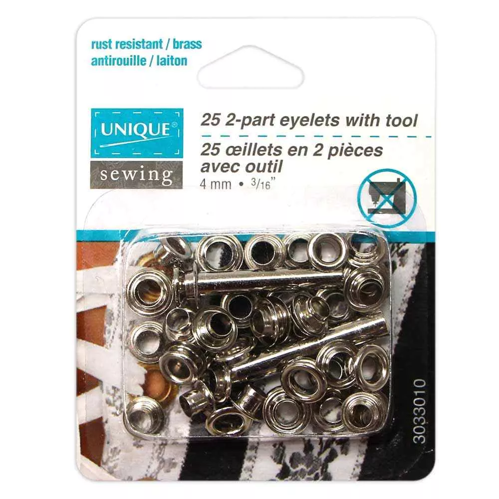 2-part-eyelets-with-tool-4mm-1-8-25-pcs-unique-brand 2-Part Eyelets with Tool - 4mm (1⁄8″) - 25 pcs - Unique Brand