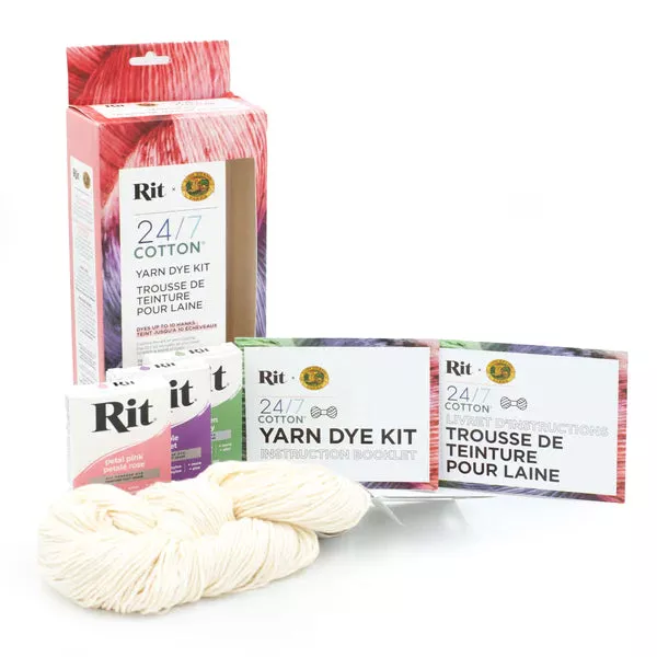 24-7-cotton-yarn-dye-kit-100g-3-dyes-lion-brand 24/7 Cotton Yarn Dye Kit - 100g + 3 Dyes - Lion Brand