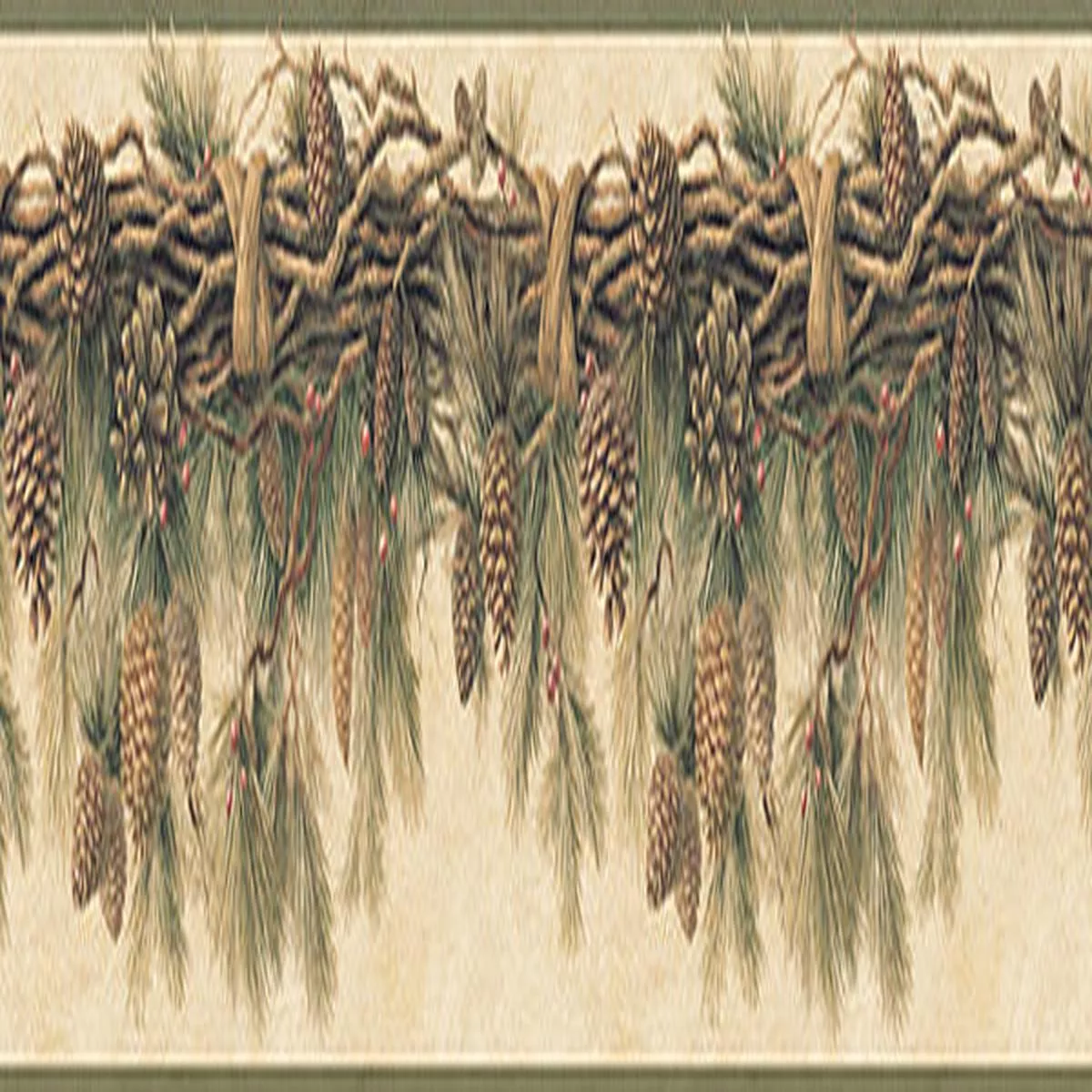 3123-01391-coulter-olive-pinecone-forest-border 3123-01391 Coulter Olive Pinecone Forest Border
