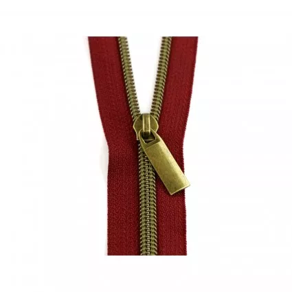 #5 Zipper by the Yard BurgundyTape/Antique Coil 9 Pulls 108"