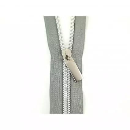 #5 Zipper by the Yard Grey Tape/Nickel Coil 9Pulls 108"