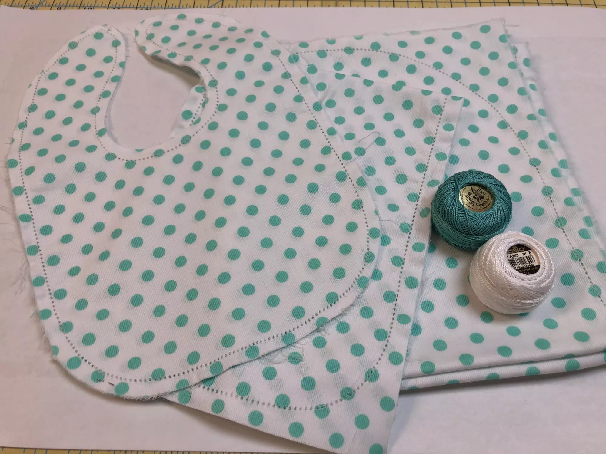 aqua-dots-on-white-hemstitched-pique Aqua Dots on White Hemstitched Pique