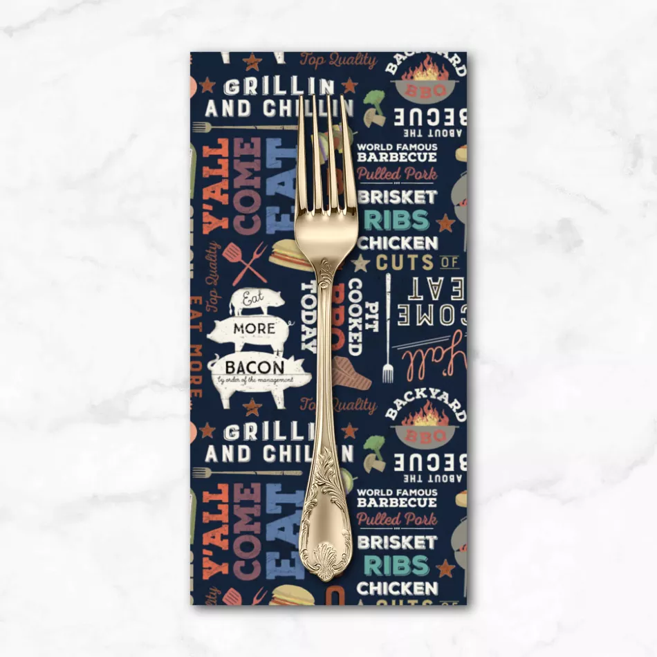Backyard BBQ, Words in Black, Dinner Napkin