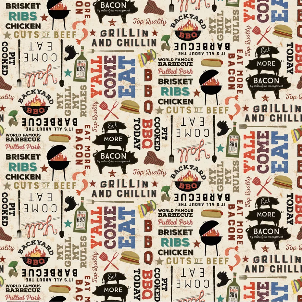 backyard-bbq-words-in-light-khaki-fabric-half-yards Backyard BBQ, Words in Light Khaki, Fabric Half-Yards