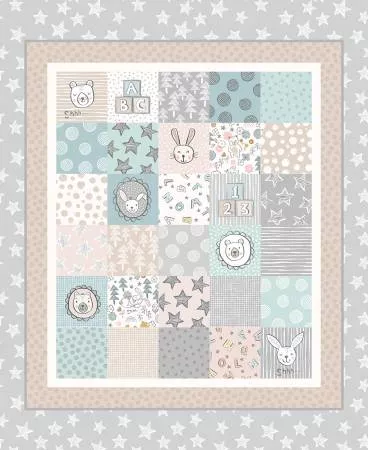Bella bunny & bear cot quilt blue/grey