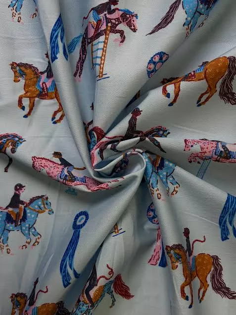 Blue Equestrian Print | Stretch Cotton