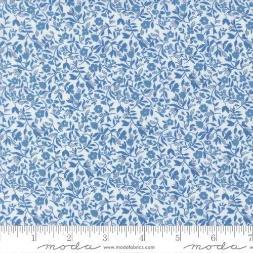 Blueprint – Small Flowers – White with Blue