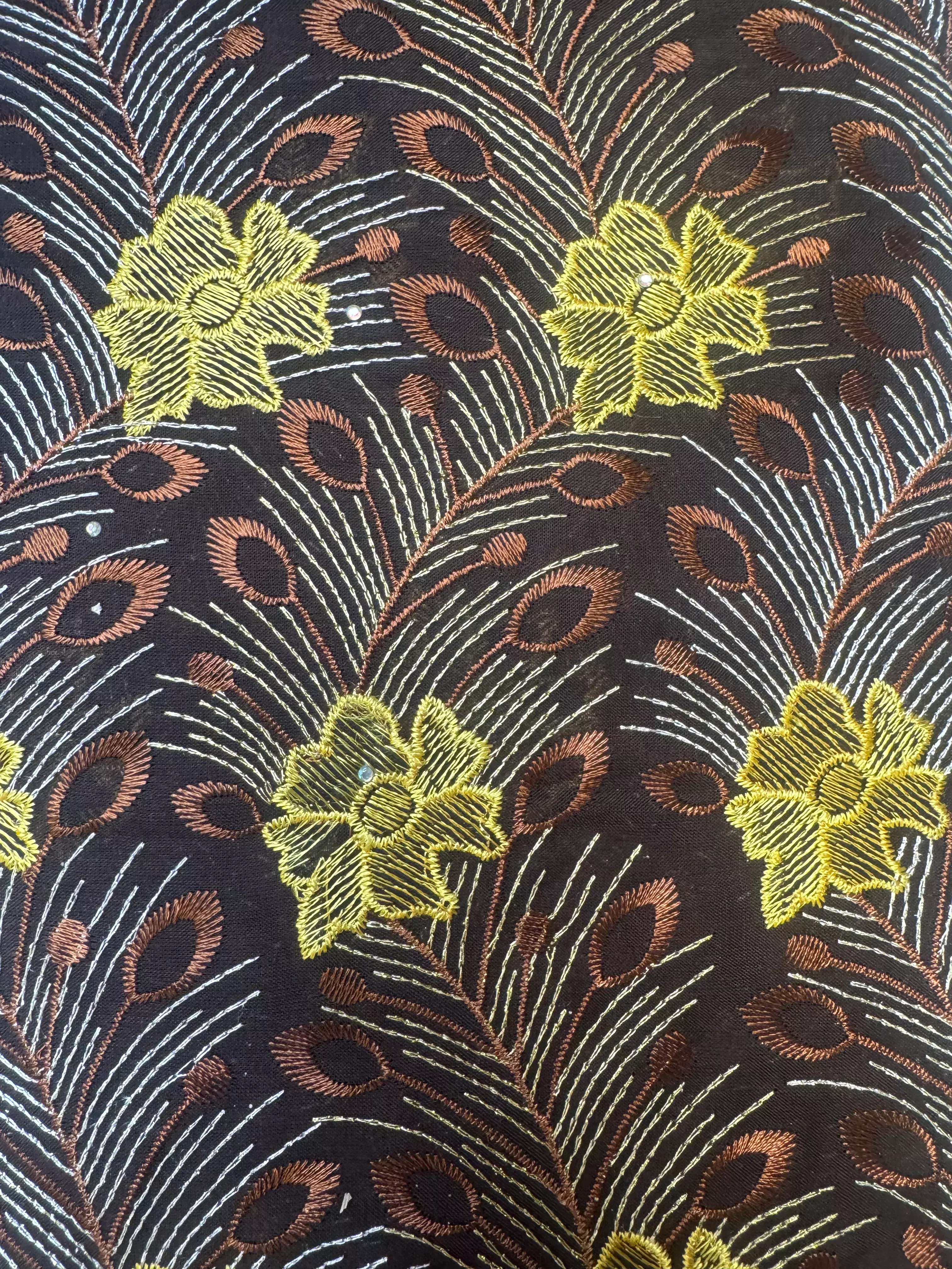 Brown with Yellow Flowers | African Lace