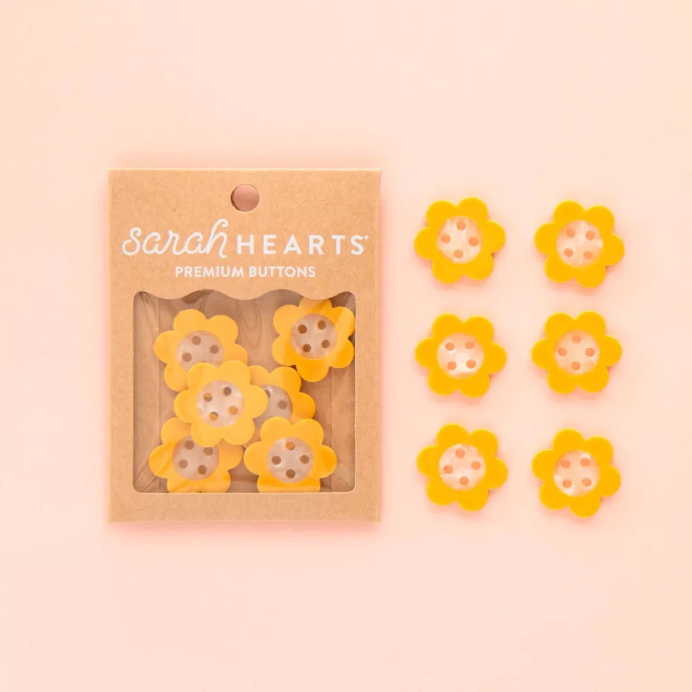 Buttons, Yellow Daisy, Large 1"