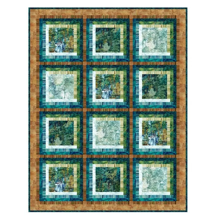 cedar-log-cabin-in-cedarcrest-falls-quilt-kit-northcott Cedar Log Cabin in Cedarcrest Falls QUILT KIT - Northcott