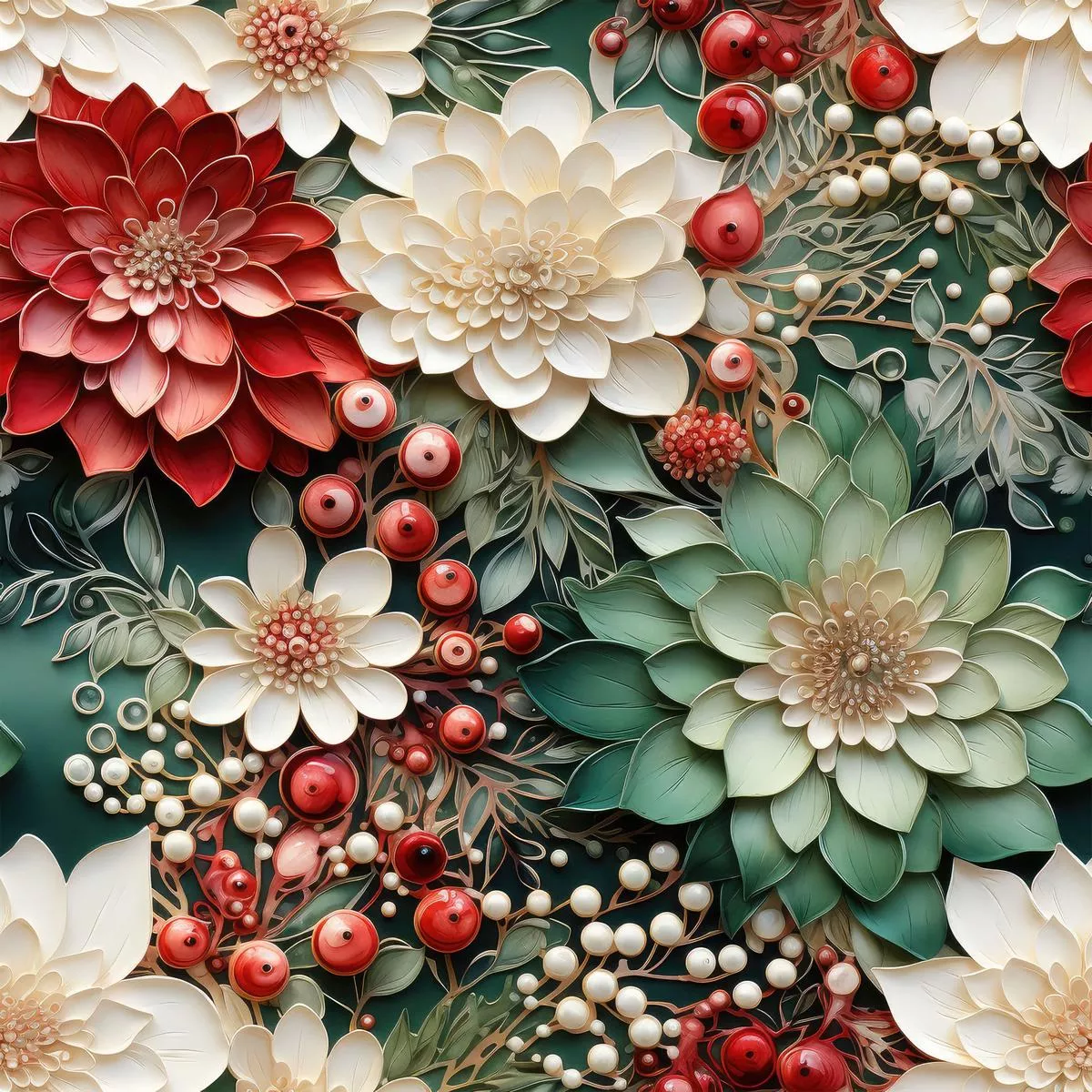 Christmas Florals Pattern 9 Quilting Cotton Fabric