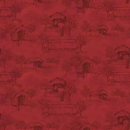 Covered Bridges in Fall Toile Red