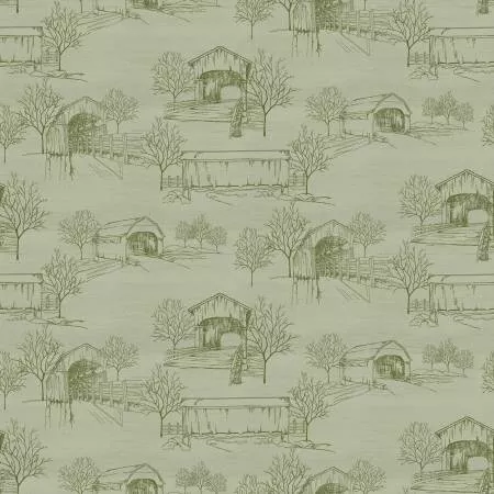 Covered Bridges in Fall Toile Sage