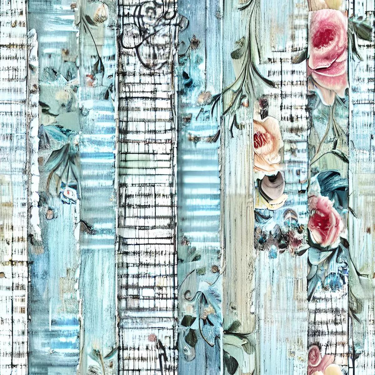 distressed-vintage-floral-stripes-fabric Distressed Vintage Floral Stripes Fabric