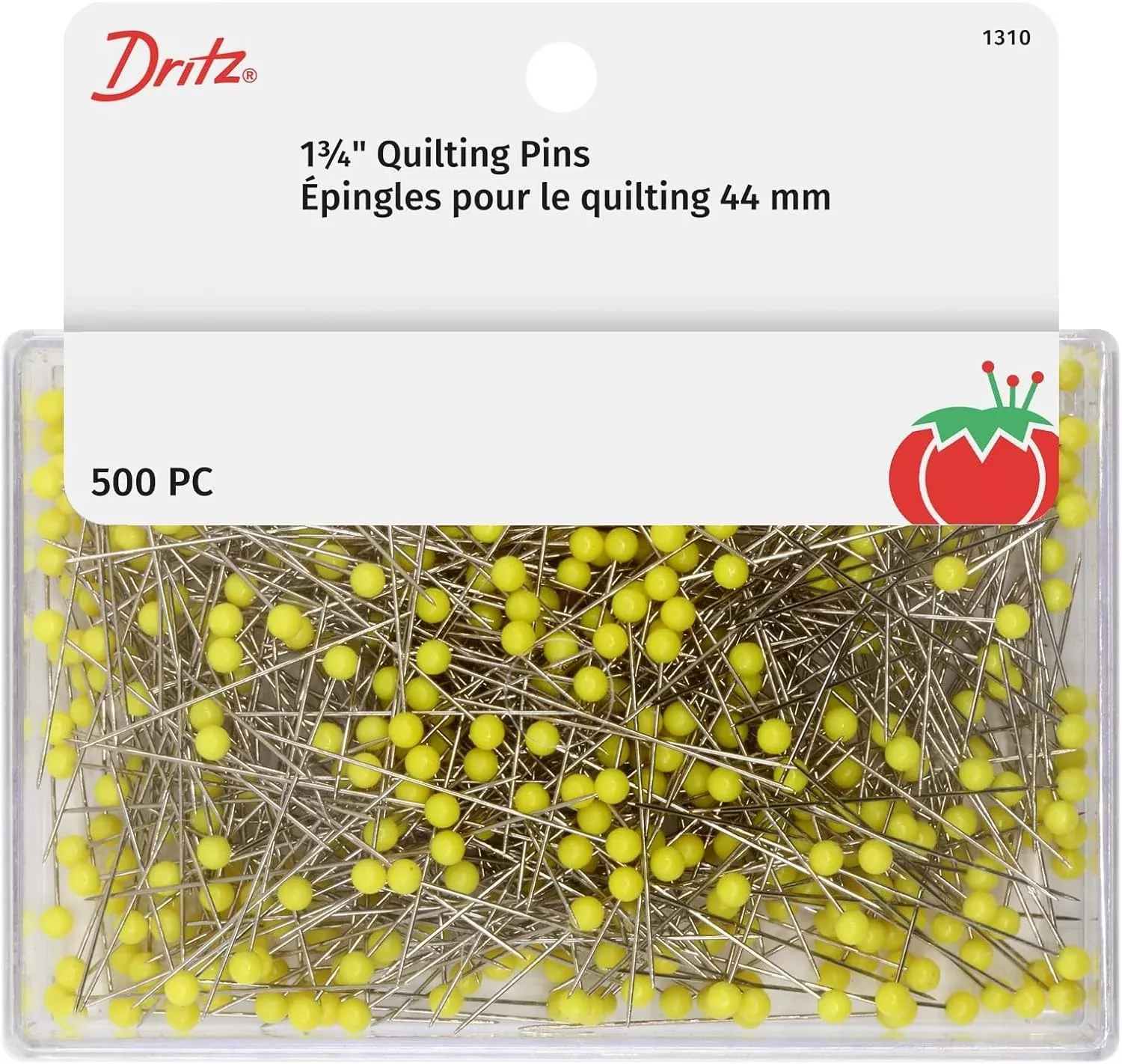 Dritz Yellow Plastic Head Sharp Steel Quilters Pins, 500pc.