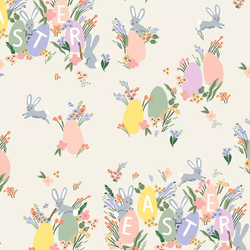 Easter, Hoppy Easter in Cream, Fabric Half-Yards