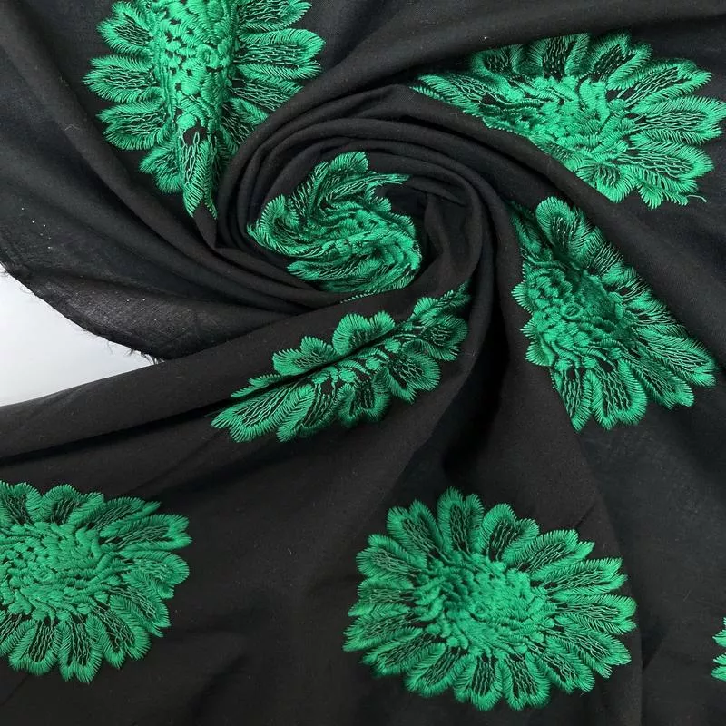 Embroidered Green Cotton Polyester