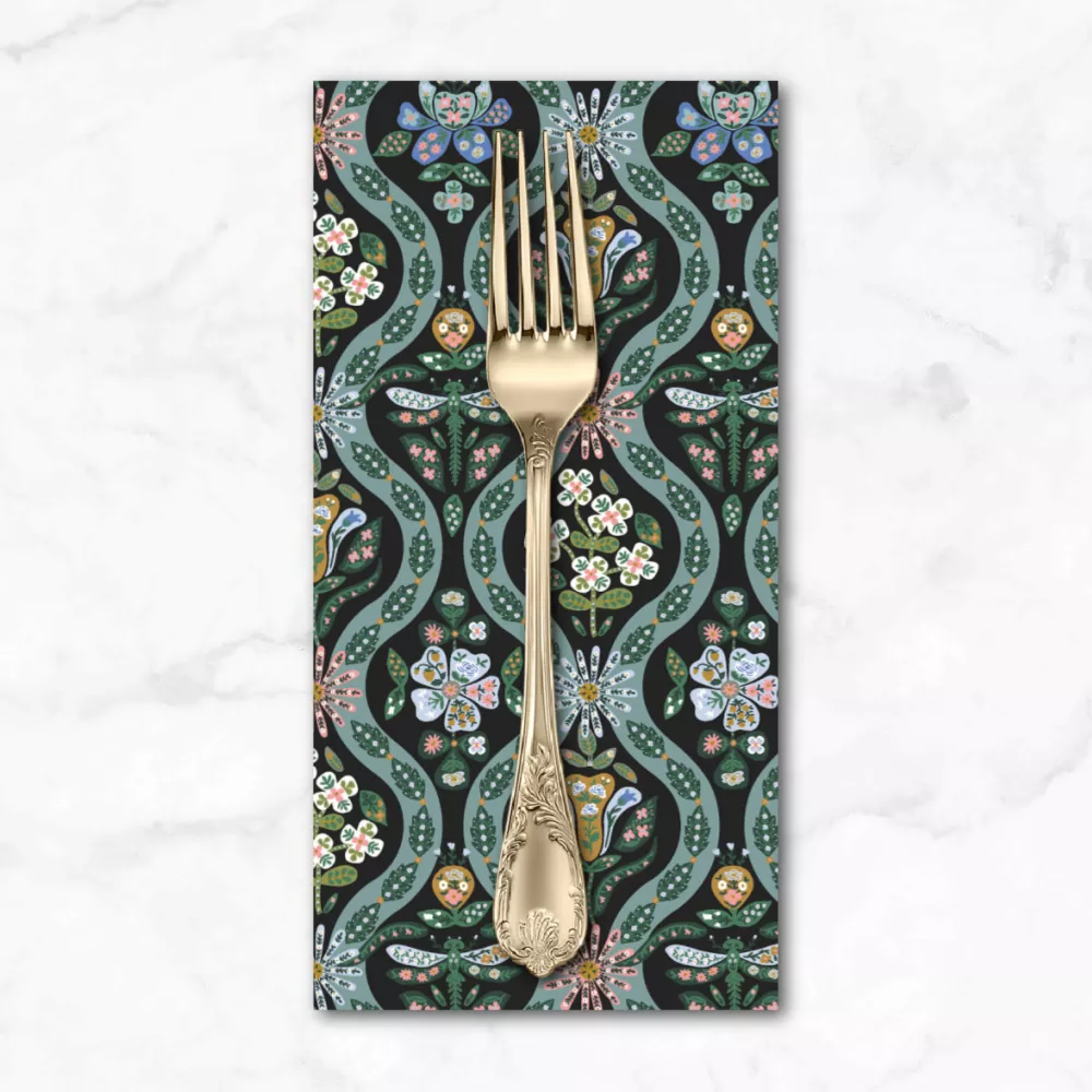 english-rose-posie-in-black-dinner-napkin English Rose, Posie in Black, Dinner Napkin