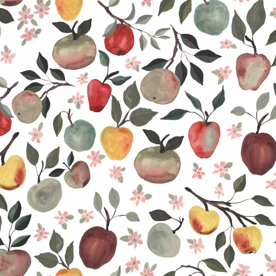 field-trip-apples-in-white-multi-fabric-half-yards Field Trip, Apples in White Multi, Fabric Half-Yards