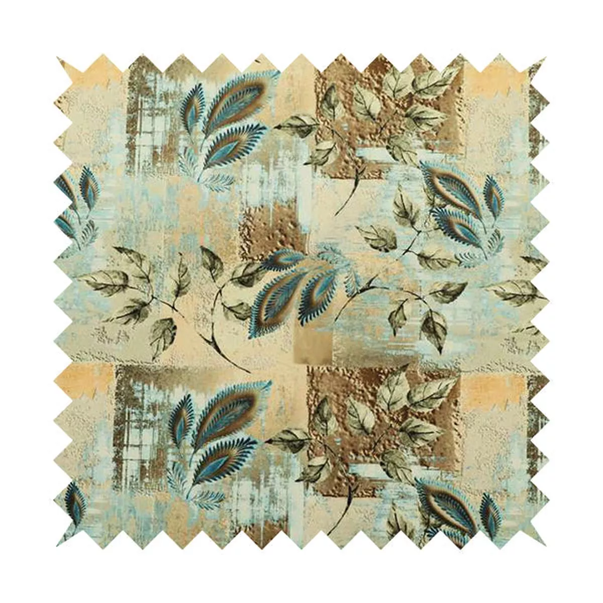 Freedom Printed Velvet Fabric Collection Patchwork Pattern Blue Colour Upholstery Fabric CTR-79