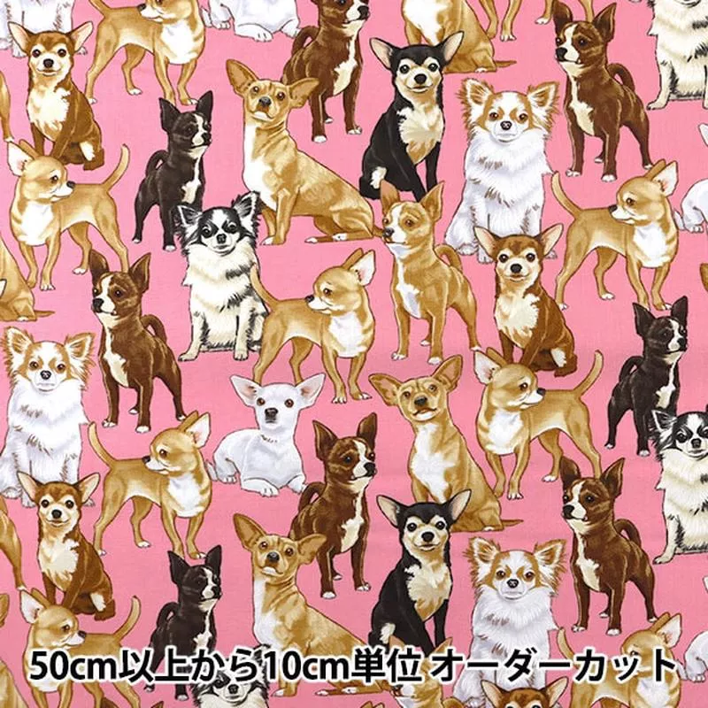 [From quantity 5] Fabric “Inkjet print Chihuahua C3191-PINK” USA cotton