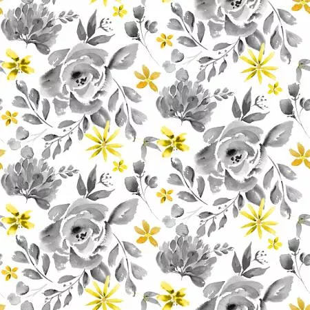 Gray/Yellow Cabbage Rose