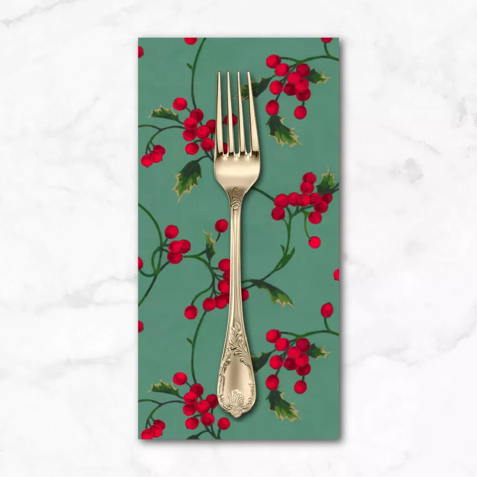 holly-day-scroll-in-green-dinner-napkin Holly Day, Scroll in Green, Dinner Napkin
