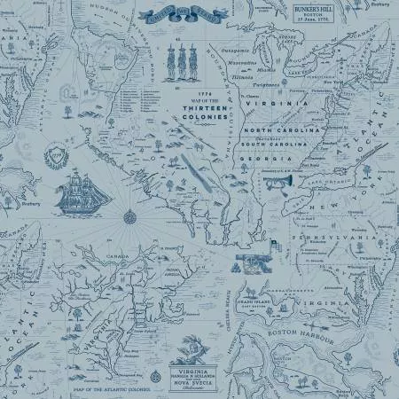 Independence Colonial Map Blue