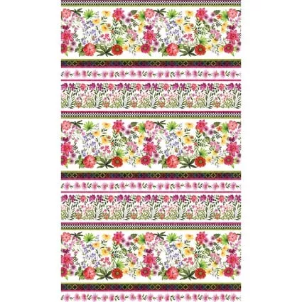 Inspired Blooms Border Stripe White/Multi 16209-09Benartex