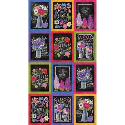 Inspired Blooms Panel 24" Black/Multi 16208-12Benartex