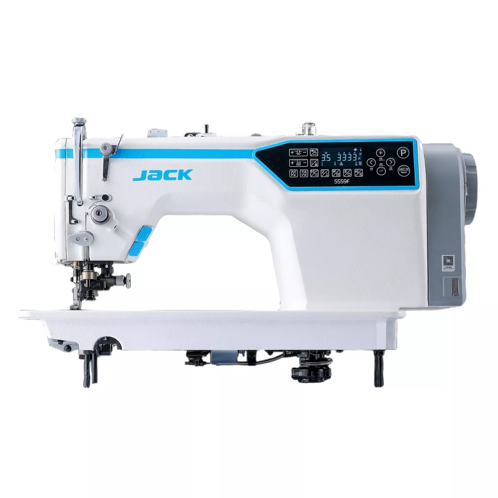 jack-jk-5559f-w-single-needle-lockstitch-machine-with-auto-thread-trimmer-comple JACK JK-5559F-W – Single Needle Lockstitch Machine with Auto Thread Trimmer – Complete Setup, Table & Stand Included