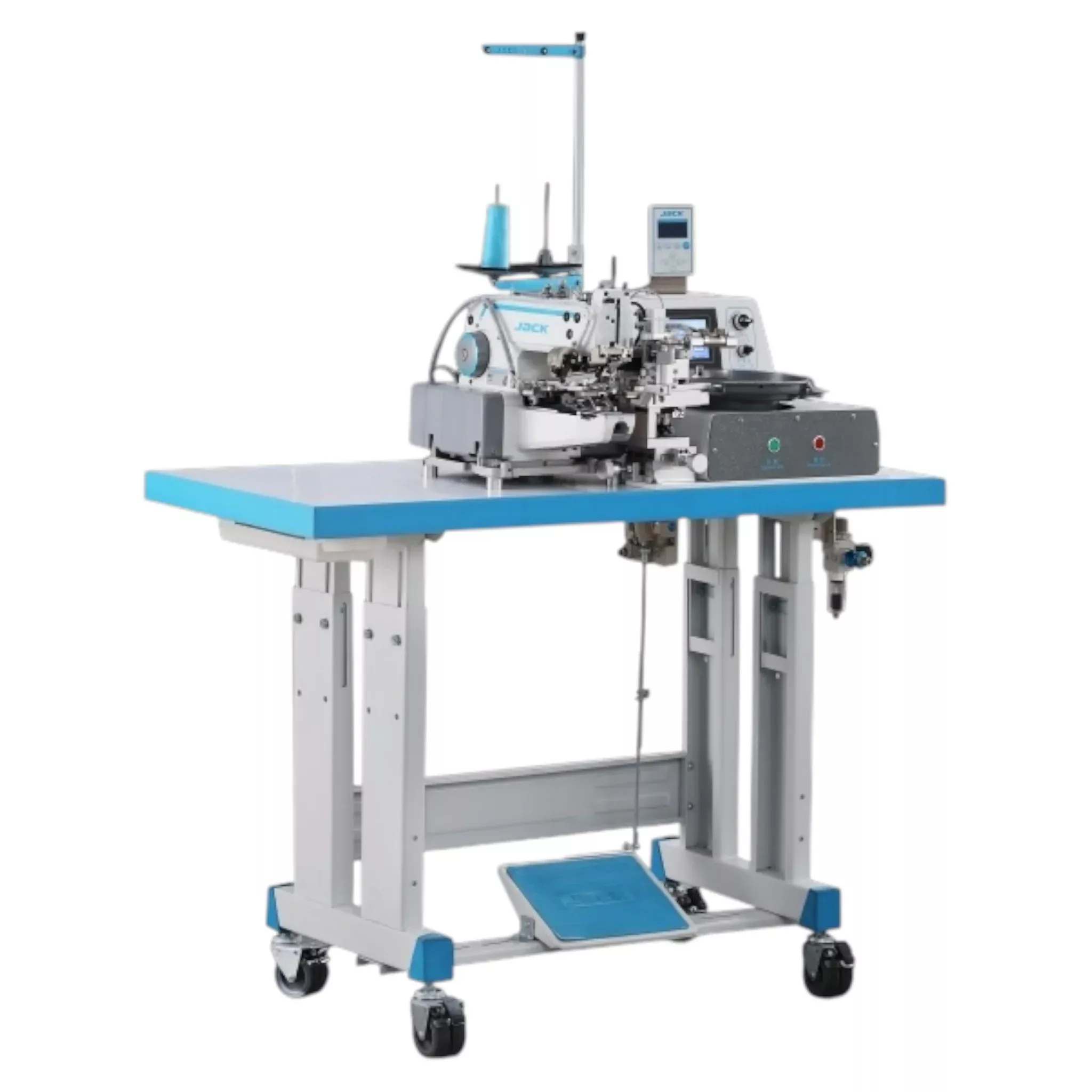 JACK JK-T373GR-Z – Button Sewing Machine with Auto Feeder – Complete Setup, Table & Stand Included