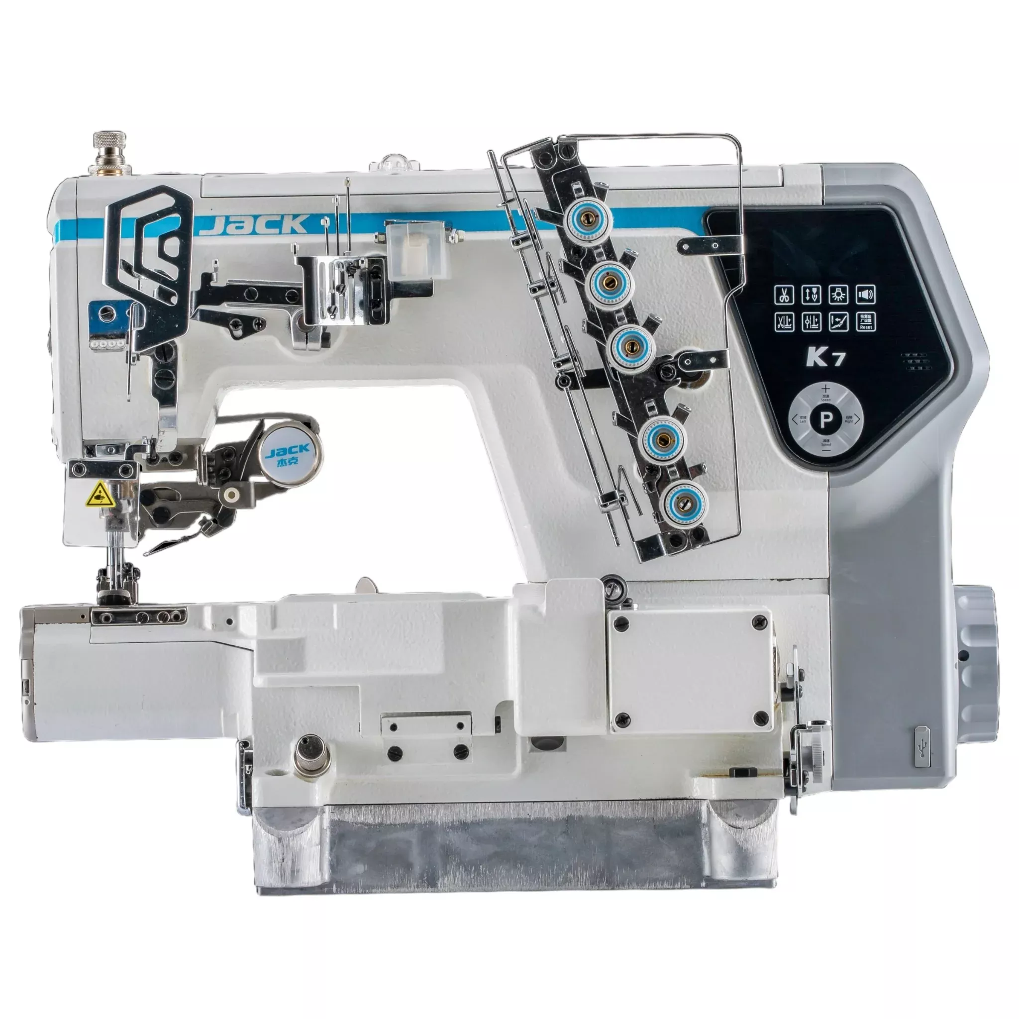 jack-k7-ut-ai-smart-cylinder-bed-coverstitch-machine-with-auto-thread-trimmer-co JACK K7-UT – AI Smart Cylinder-Bed Coverstitch Machine with Auto Thread Trimmer – Complete Setup, Table & Stand Included