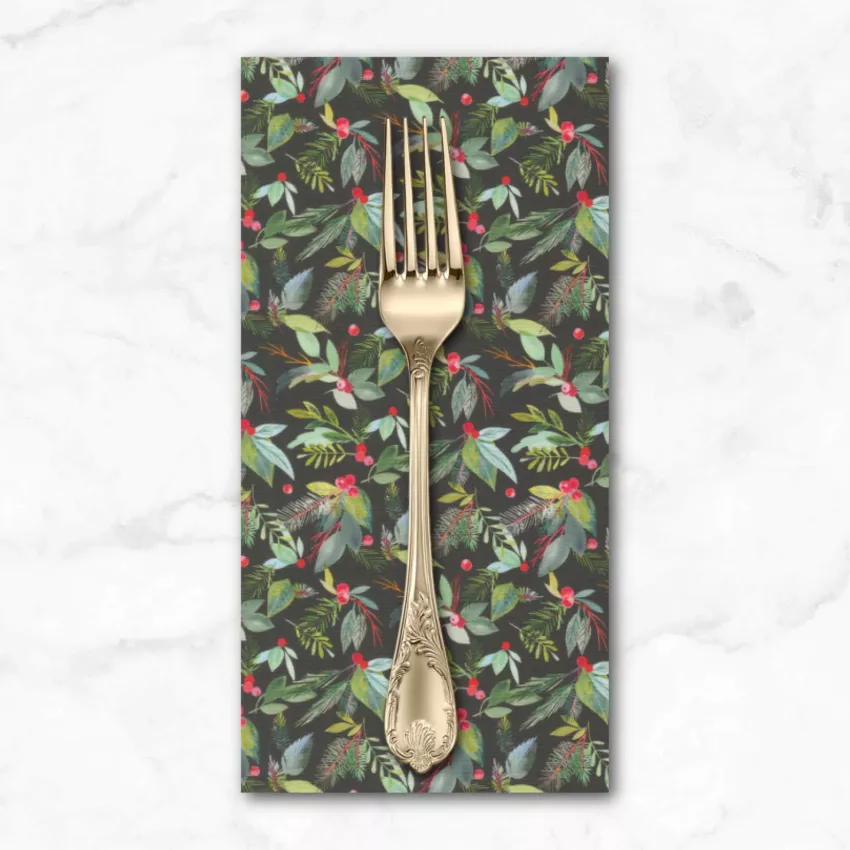 love-cheer-greenery-in-evergreen-dinner-napkin Love and Cheer, Greenery in Evergreen, Dinner Napkin