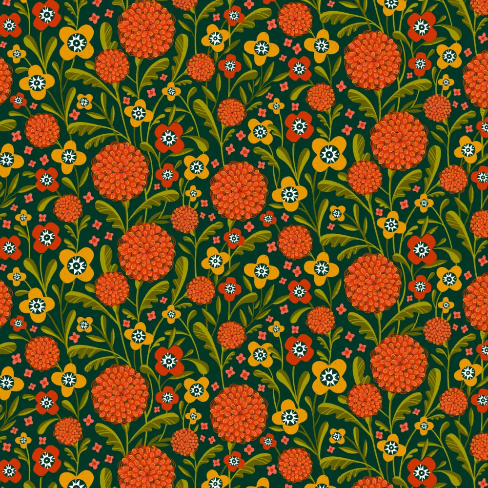 More Than Bones, Marigold Field in Hunter, Fabric Half-Yards