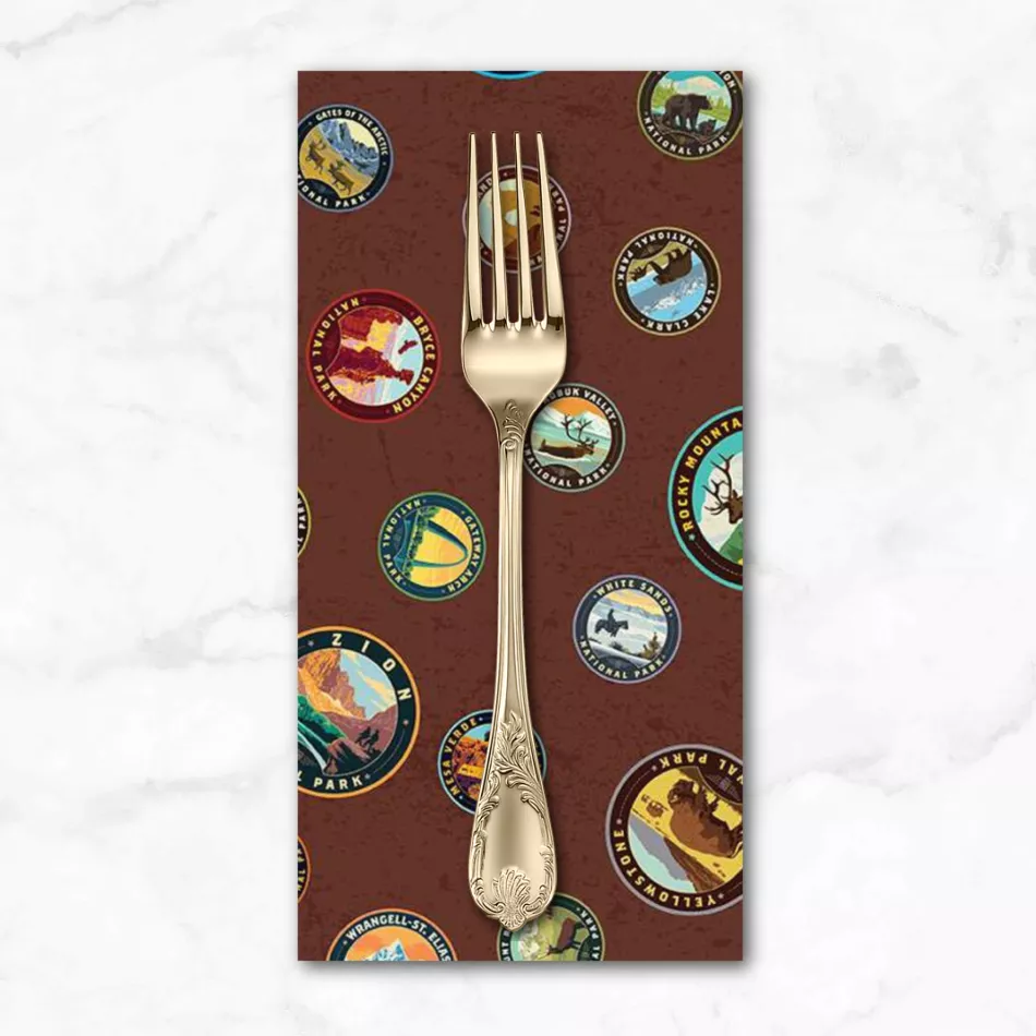national-parks-emblems-in-brown-dinner-napkin National Parks, Emblems in Brown, Dinner Napkin
