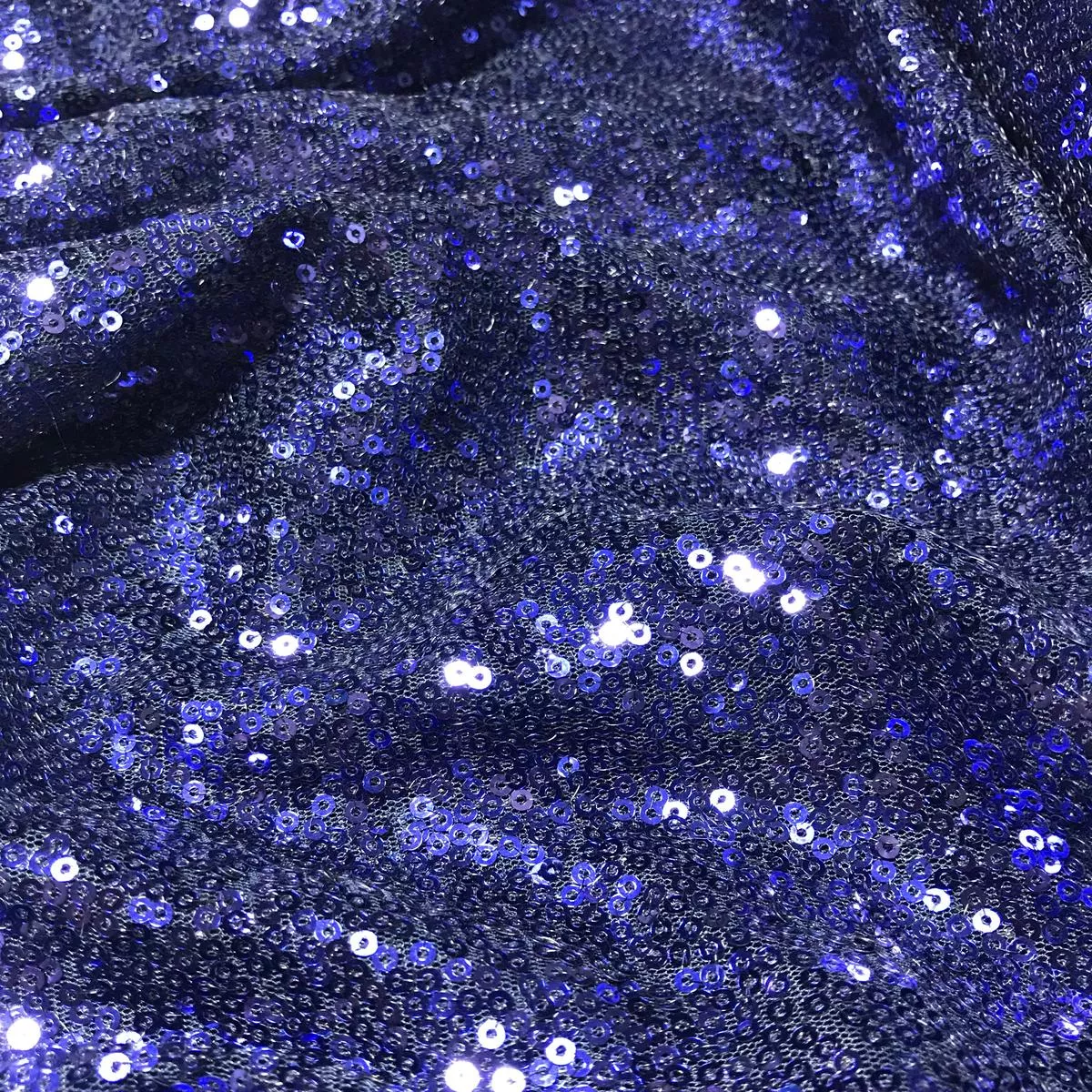 Navy Blue – Sequin Spangle Sewn on Mesh Fabric