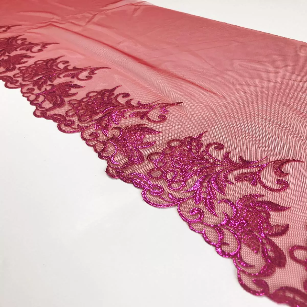 red-fuchsia-8-75-wide-embroidered-lace-trim Red & Fuchsia 8.75″ Wide Embroidered Lace Trim