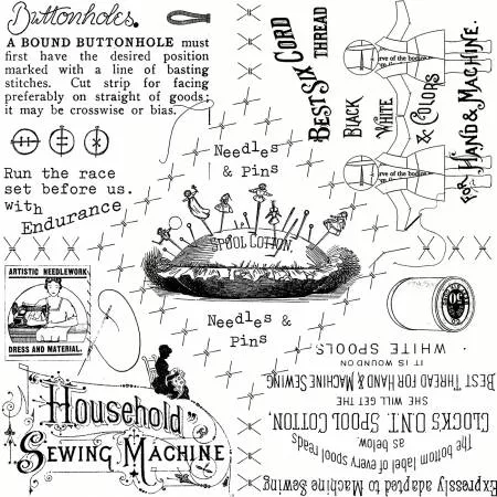 She Who Sews Vintage Text White