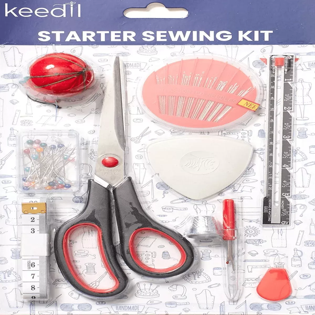 Silken Sewing Kit with Scissors, Chalk, Pins & Measuring Tape