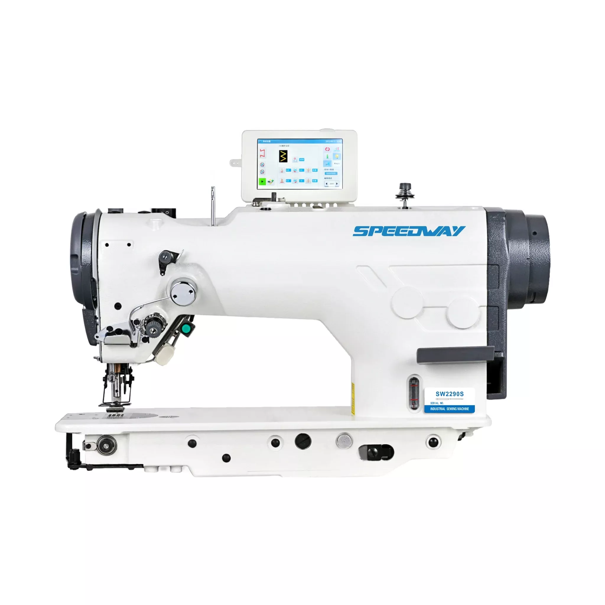 speedway-sw-2290s-computerized-high-speed-zig-zag-industrial-sewing-machine-with SPEEDWAY SW 2290S – Computerized High-Speed Zig-Zag Industrial Sewing Machine with LCD Touch Panel, 16 Stitch Patterns, Auto Trimmer & Direct Drive – 10mm Zig-Zag Width – Complete Setup, Table & Stand Included