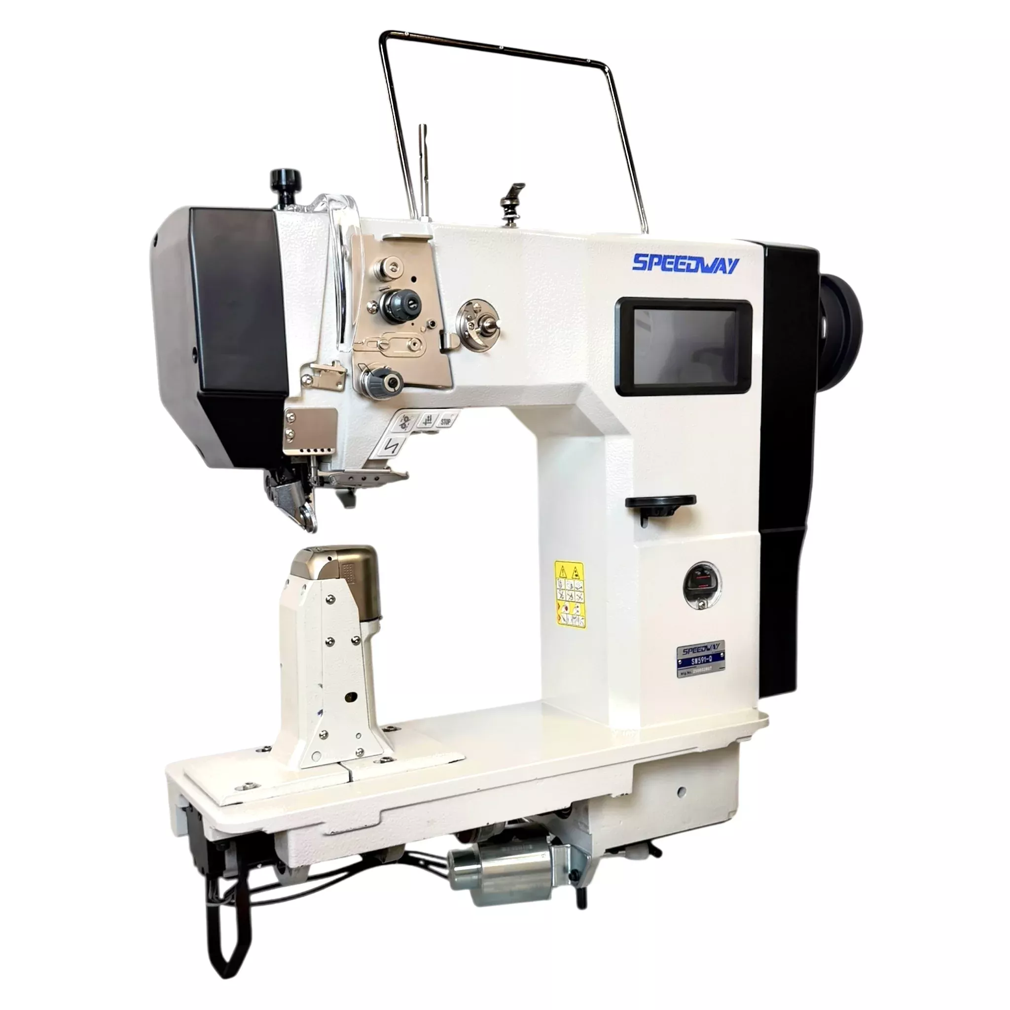 SPEEDWAY SW 591-Q – Single Needle Post-Bed Triple Feed Lockstitch Machine – Complete Setup, Table & Stand Included