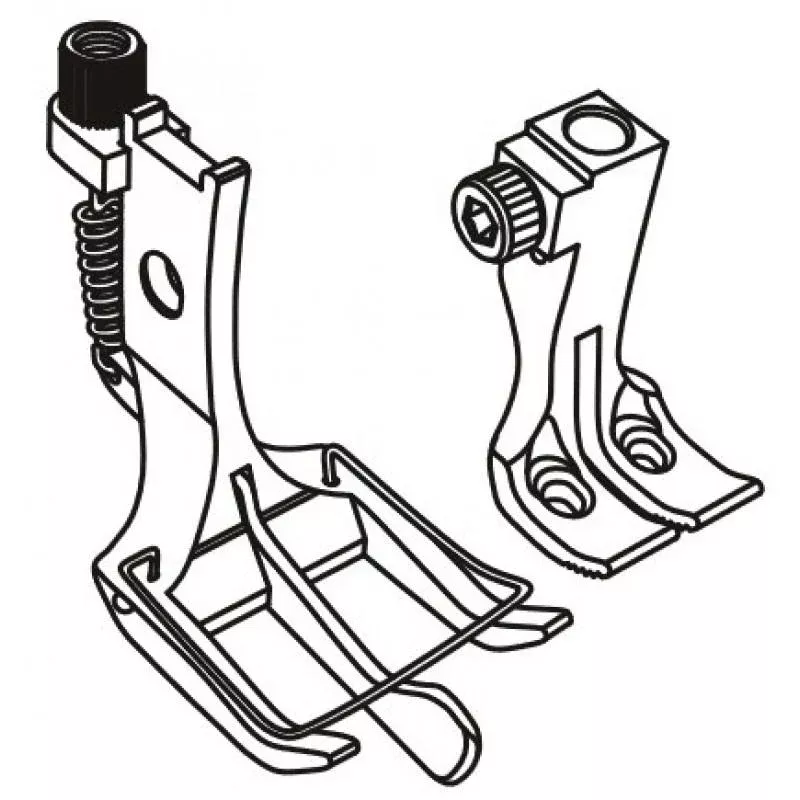 spring-loaded-compensating-center-guide-presser-foot-set-industrial-double-needl Spring Loaded Compensating Center Guide Presser Foot Set for Industrial Double Needle Walking Foot Machines — Inner Foot, Outer Foot & Adjustable Center Guide
