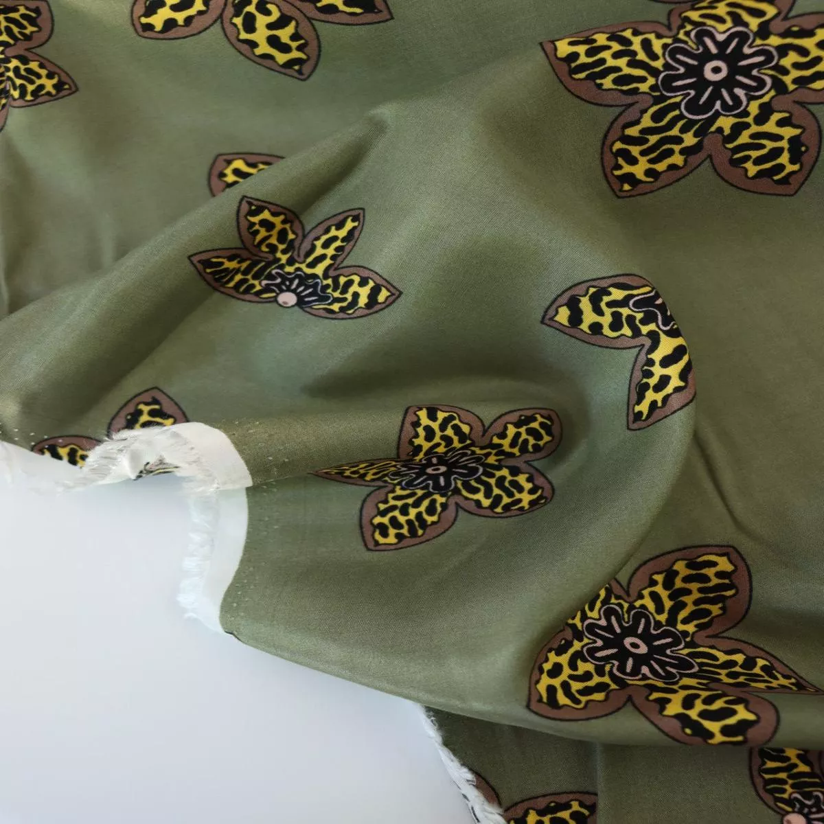 squiggle-floral-on-olive-viscose-satin Squiggle Floral on Olive Viscose Satin