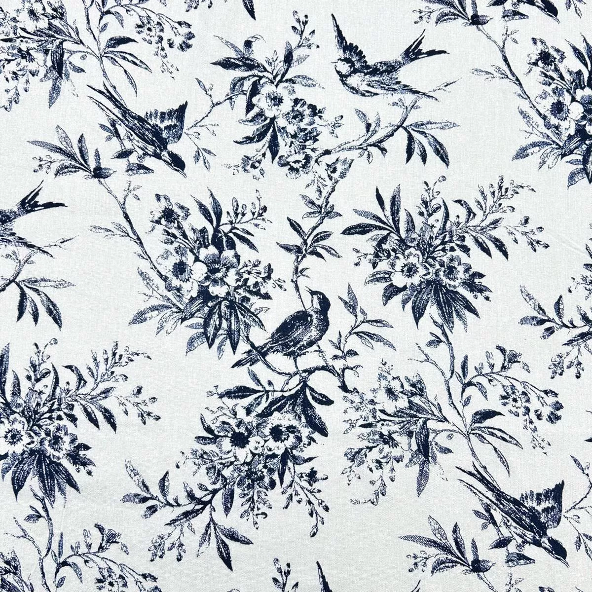 vintage-birds-flowers-viscose-linen-fabric Vintage Birds and Flowers Viscose Linen Fabric