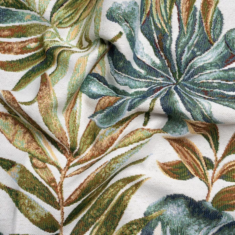 white-green-tropical-leaves-polyester-cotton-jacquard White and Green Tropical Leaves Polyester and Cotton Jacquard