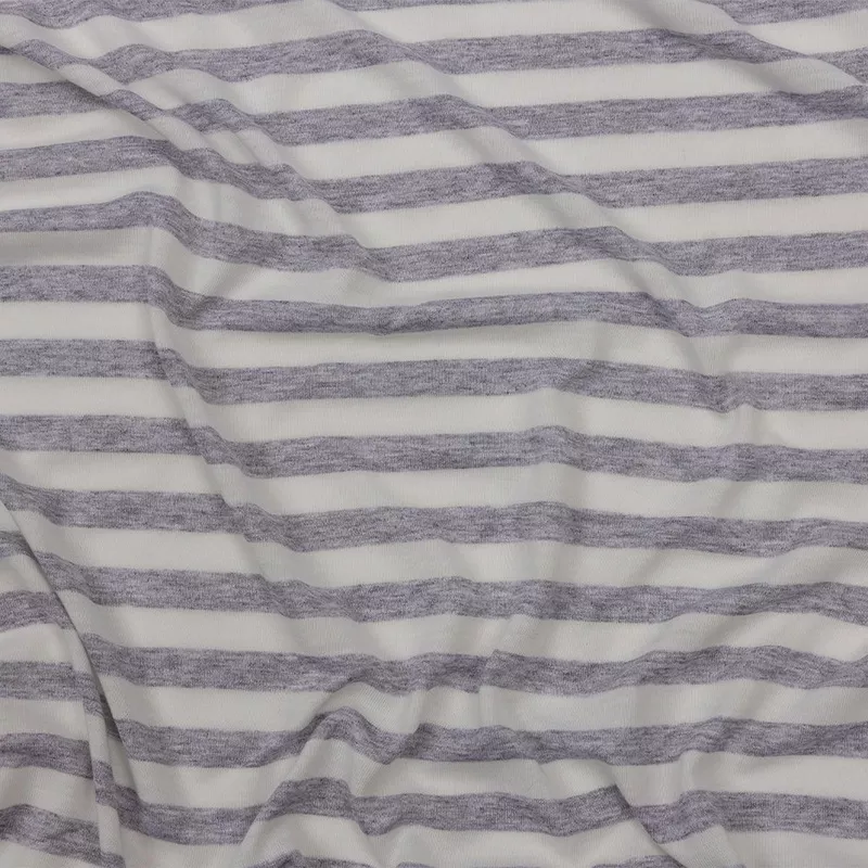 White and Heathered Gray Striped Cotton-Blend Jersey