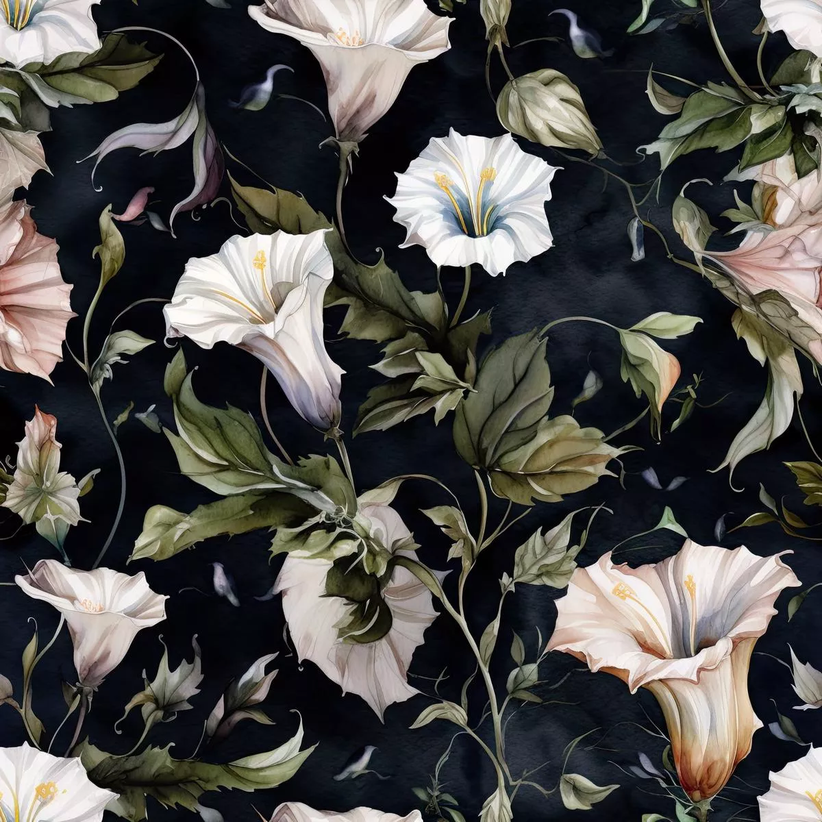 White Morning Glory Pattern 10 Quilting Cotton Fabric